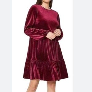 Anthropologie Ro & De Burgundy Velvet Tiered Tunic Dress Holiday Party Dress